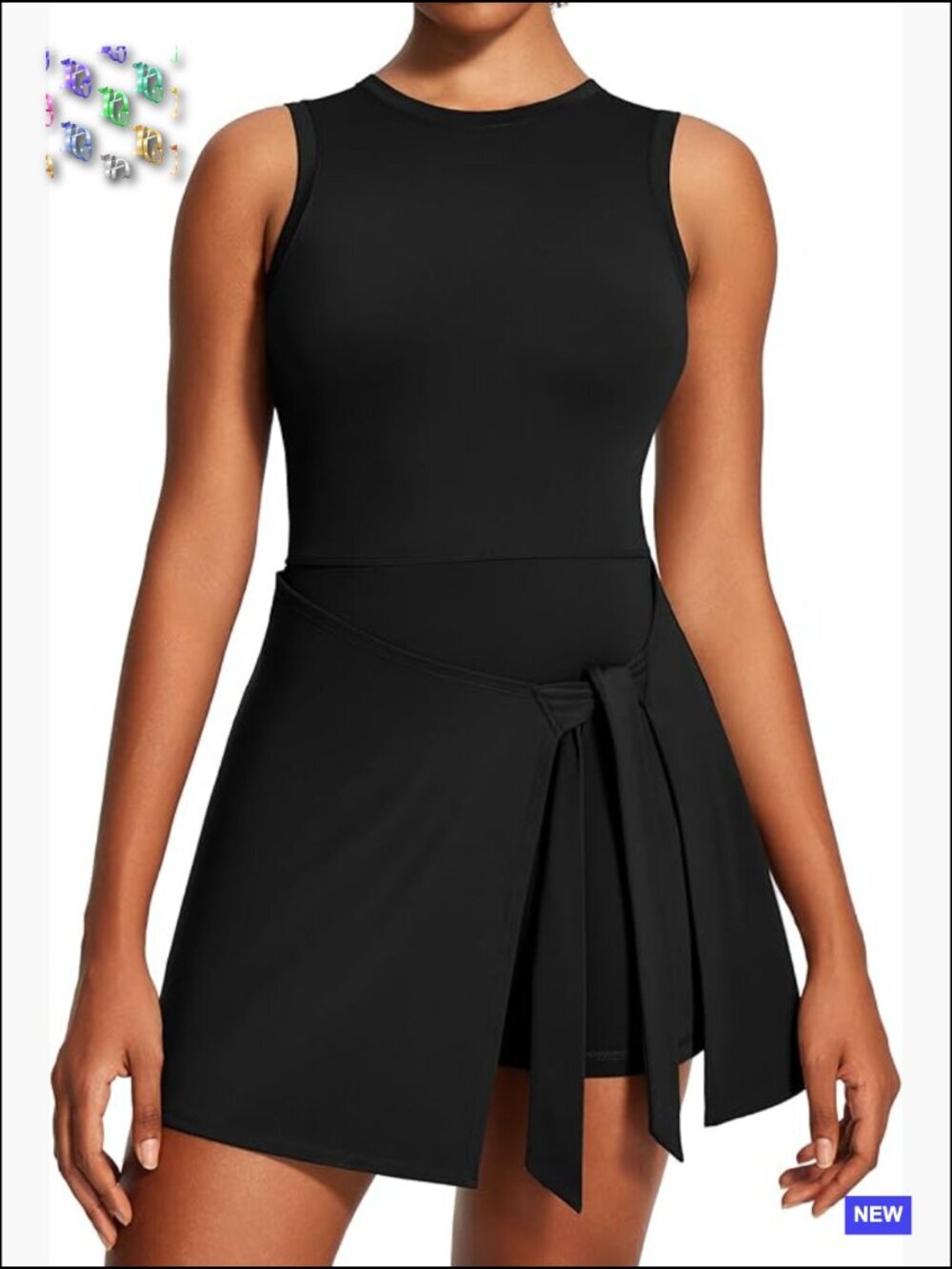 Tennis Dress with Built-in Shorts and Bra Adjustable Side Tie U-Shaped Back